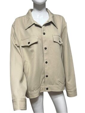 John Blair Tan Polyester Twill Snap Front Shirt Jacket Khaki Mens Large Regular